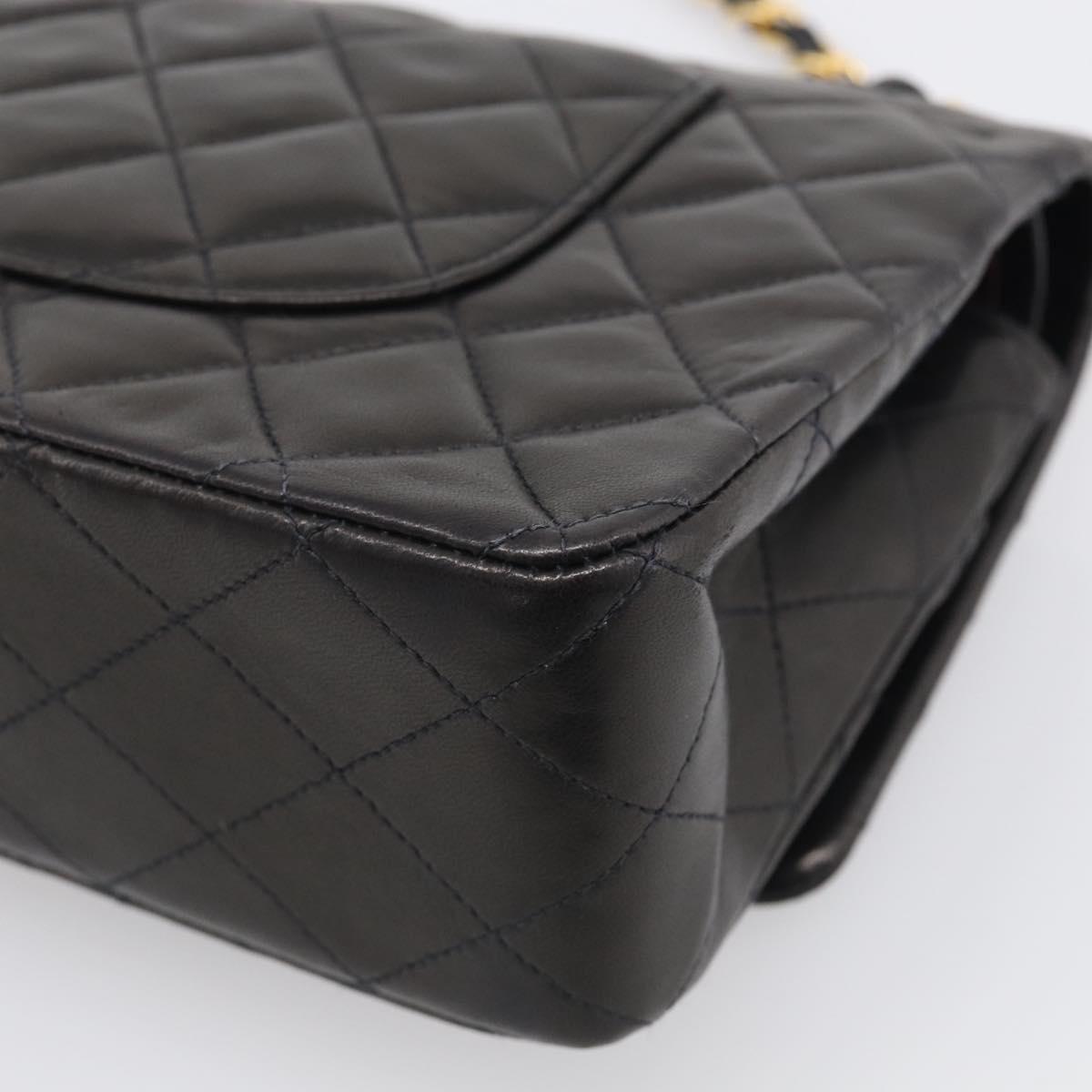 CHANEL Matelasse 25 Chain Shoulder Bag Lamb Skin Black Gold CC Auth 207421SAM