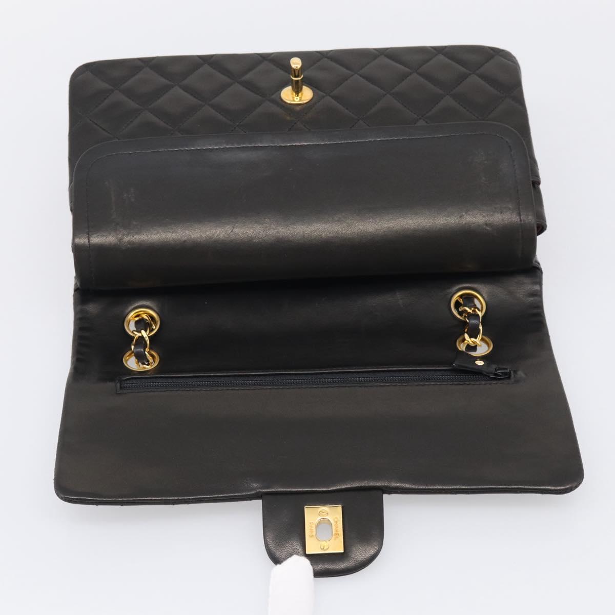 CHANEL Matelasse 25 Chain Shoulder Bag Lamb Skin Black Gold CC Auth 207421SAM