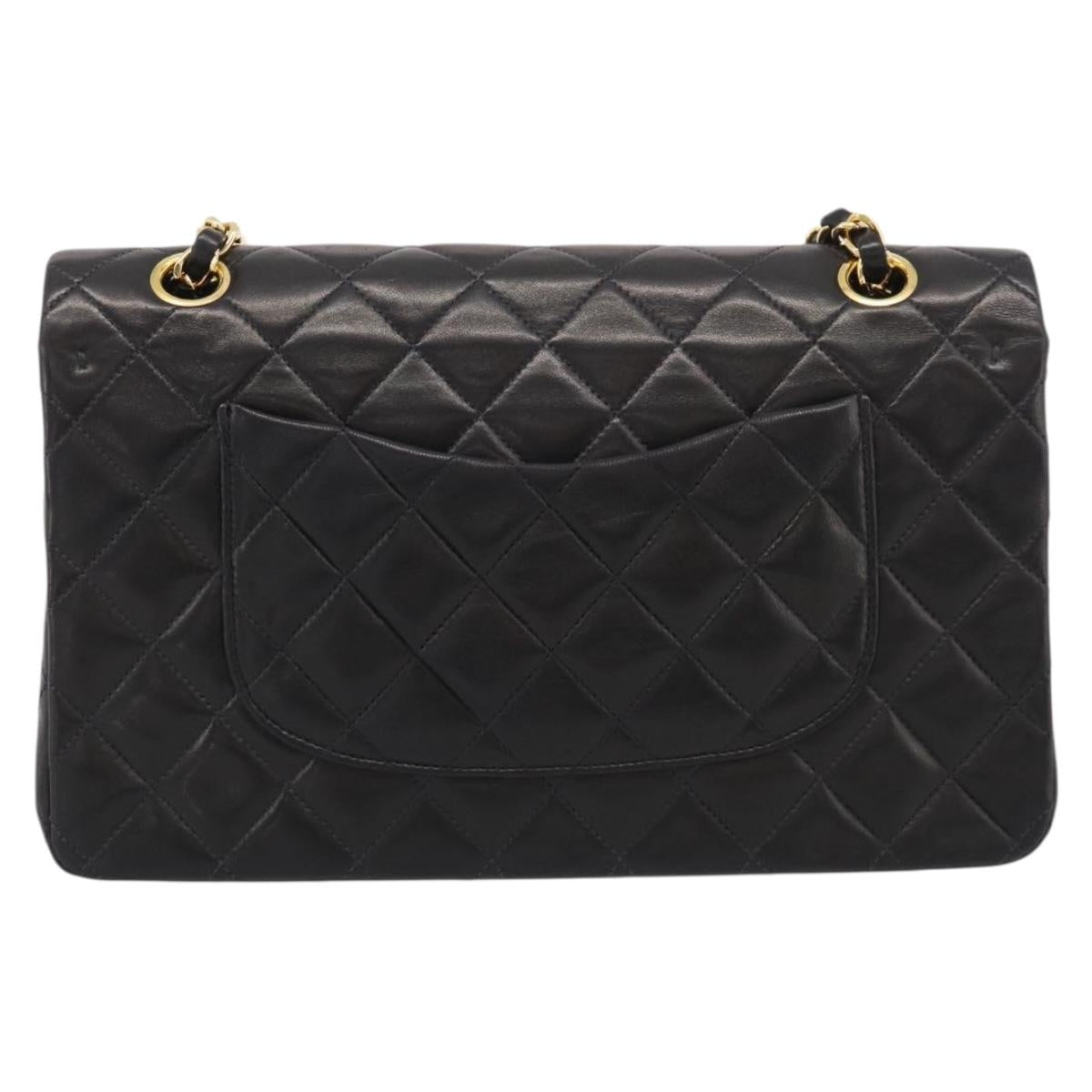 CHANEL Matelasse 25 Chain Shoulder Bag Lamb Skin Black Gold CC Auth 207421SAM