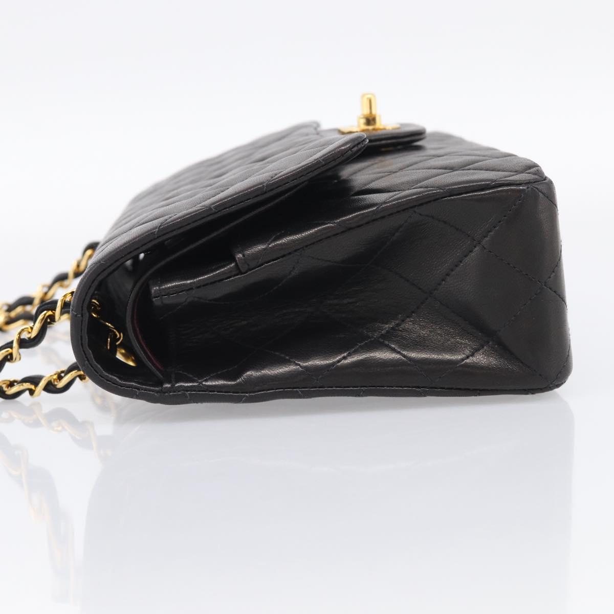 CHANEL Matelasse 25 Chain Shoulder Bag Lamb Skin Black Gold CC Auth 207421SAM