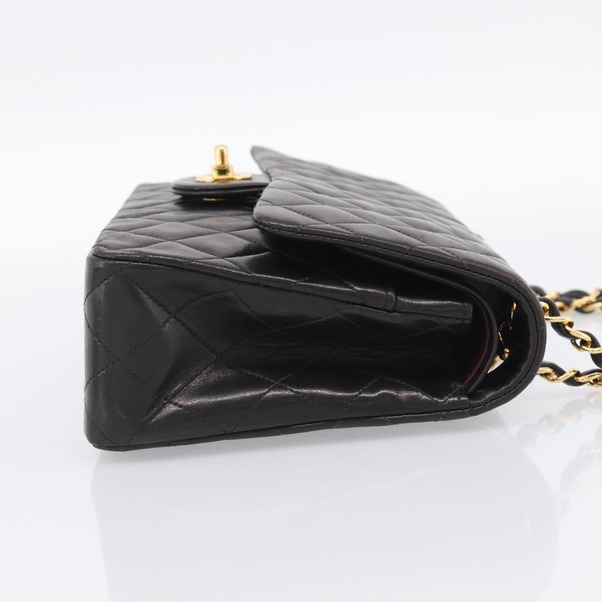 CHANEL Matelasse 25 Chain Shoulder Bag Lamb Skin Black Gold CC Auth 207421SAM
