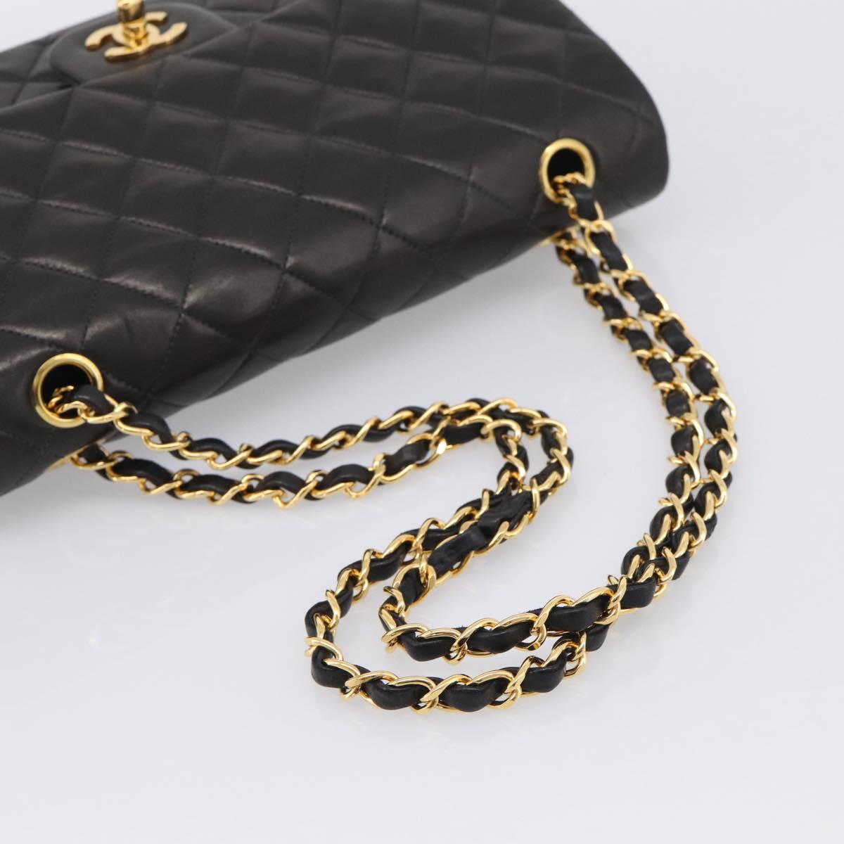 CHANEL Matelasse 25 Chain Shoulder Bag Lamb Skin Black Gold CC Auth 207421SAM