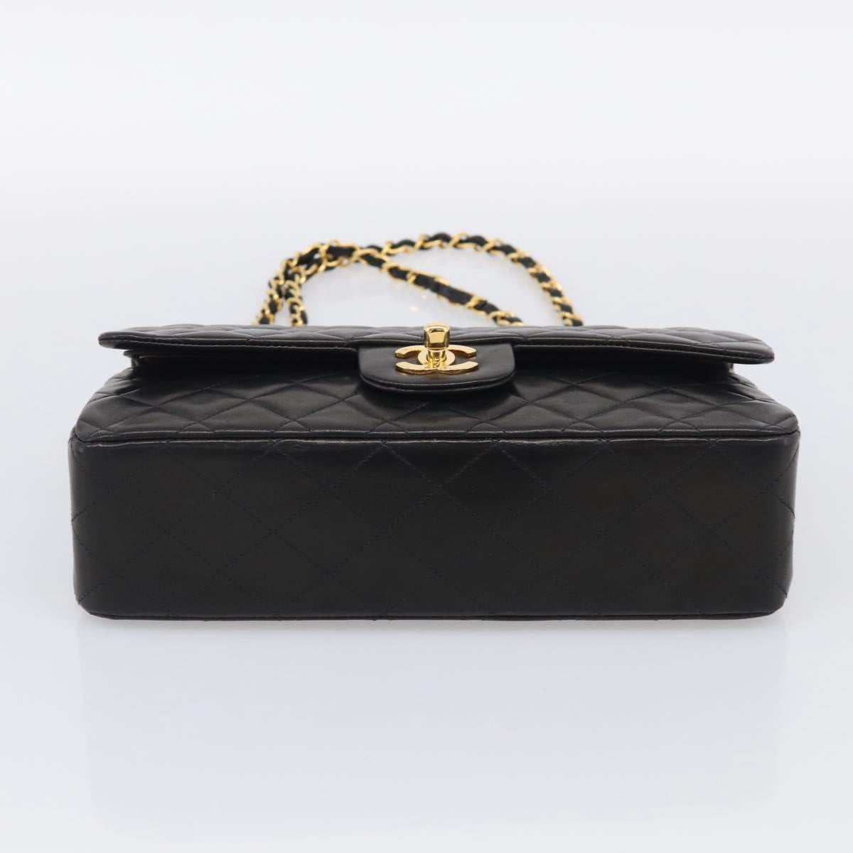 CHANEL Matelasse 25 Chain Shoulder Bag Lamb Skin Black Gold CC Auth 207421SAM