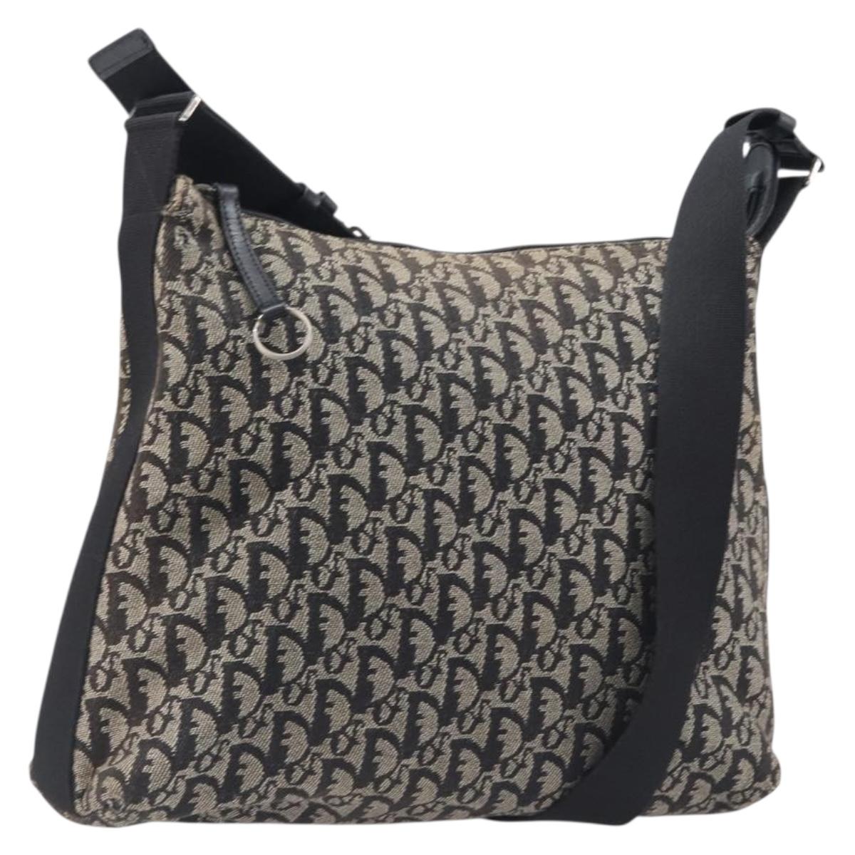 Christian Dior Trotter Canvas Shoulder Bag Black Silver Auth 207429