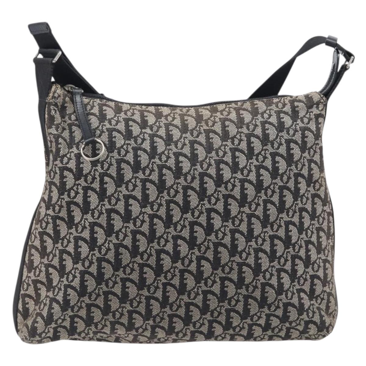 Christian Dior Trotter Canvas Shoulder Bag Black Silver Auth 207429
