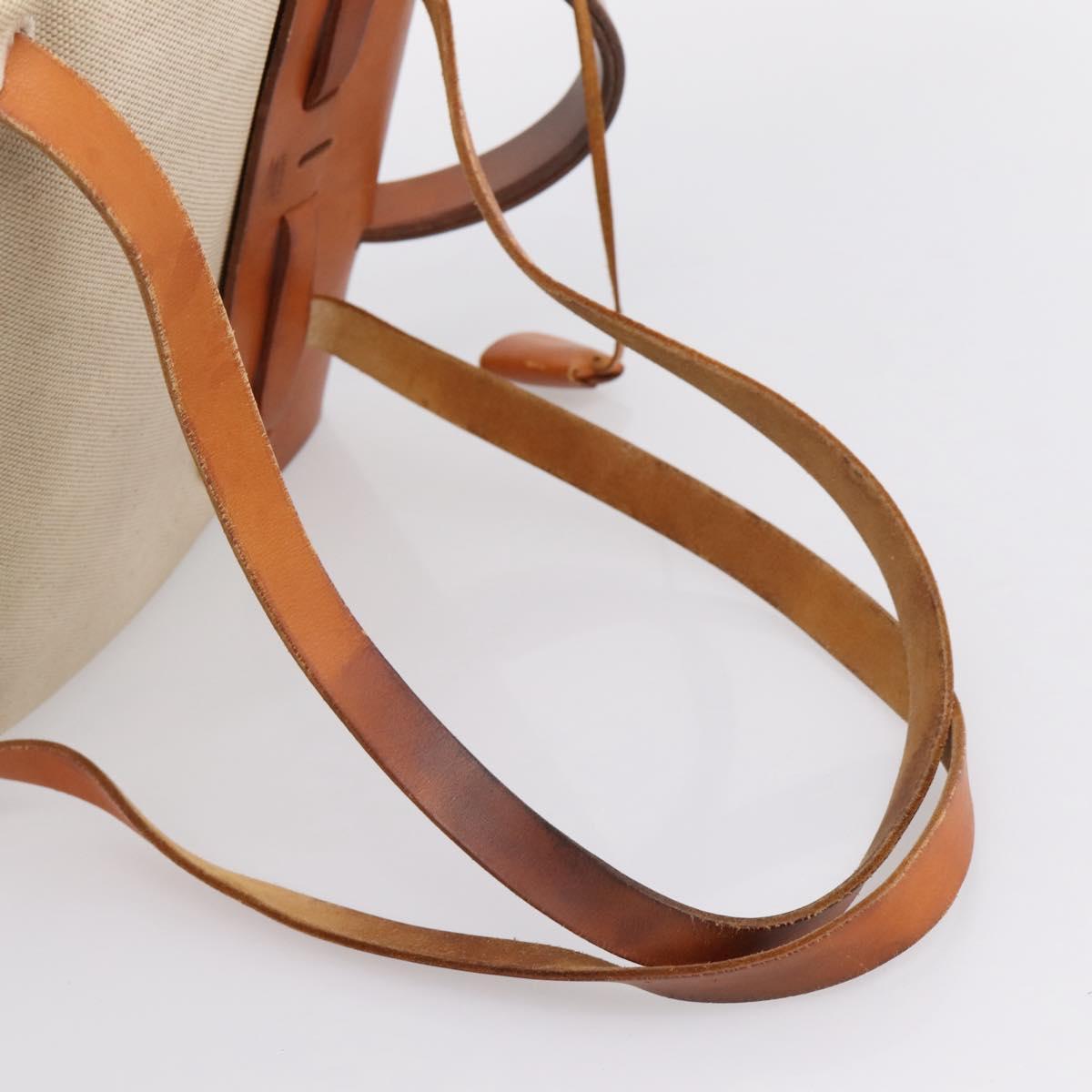 HERMES Her Bag A Dos Backpack Canvas 2way Beige Silver Auth 207431