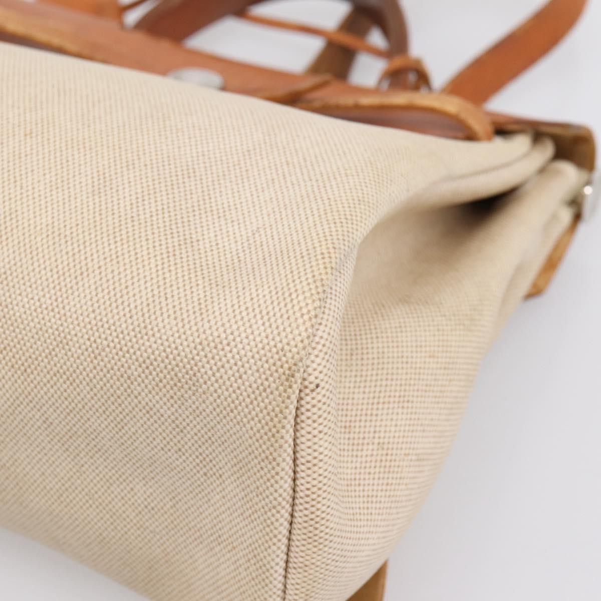 HERMES Her Bag A Dos Backpack Canvas 2way Beige Silver Auth 207431