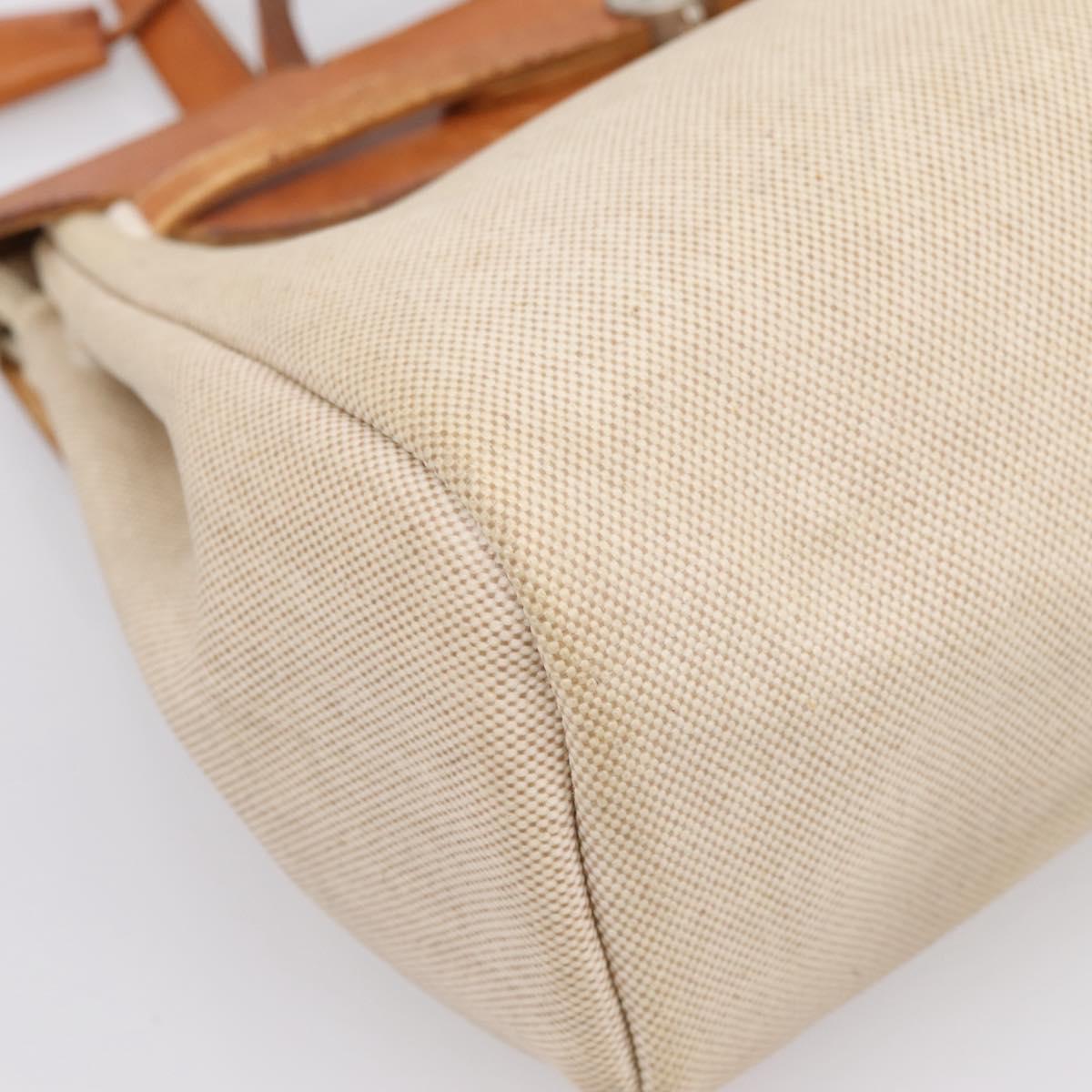 HERMES Her Bag A Dos Backpack Canvas 2way Beige Silver Auth 207431