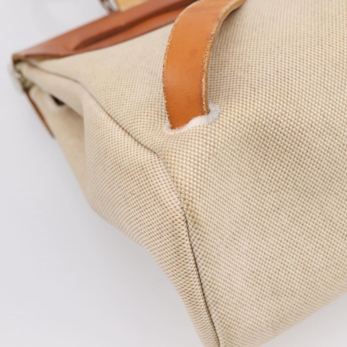 HERMES Her Bag A Dos Backpack Canvas 2way Beige Silver Auth 207431