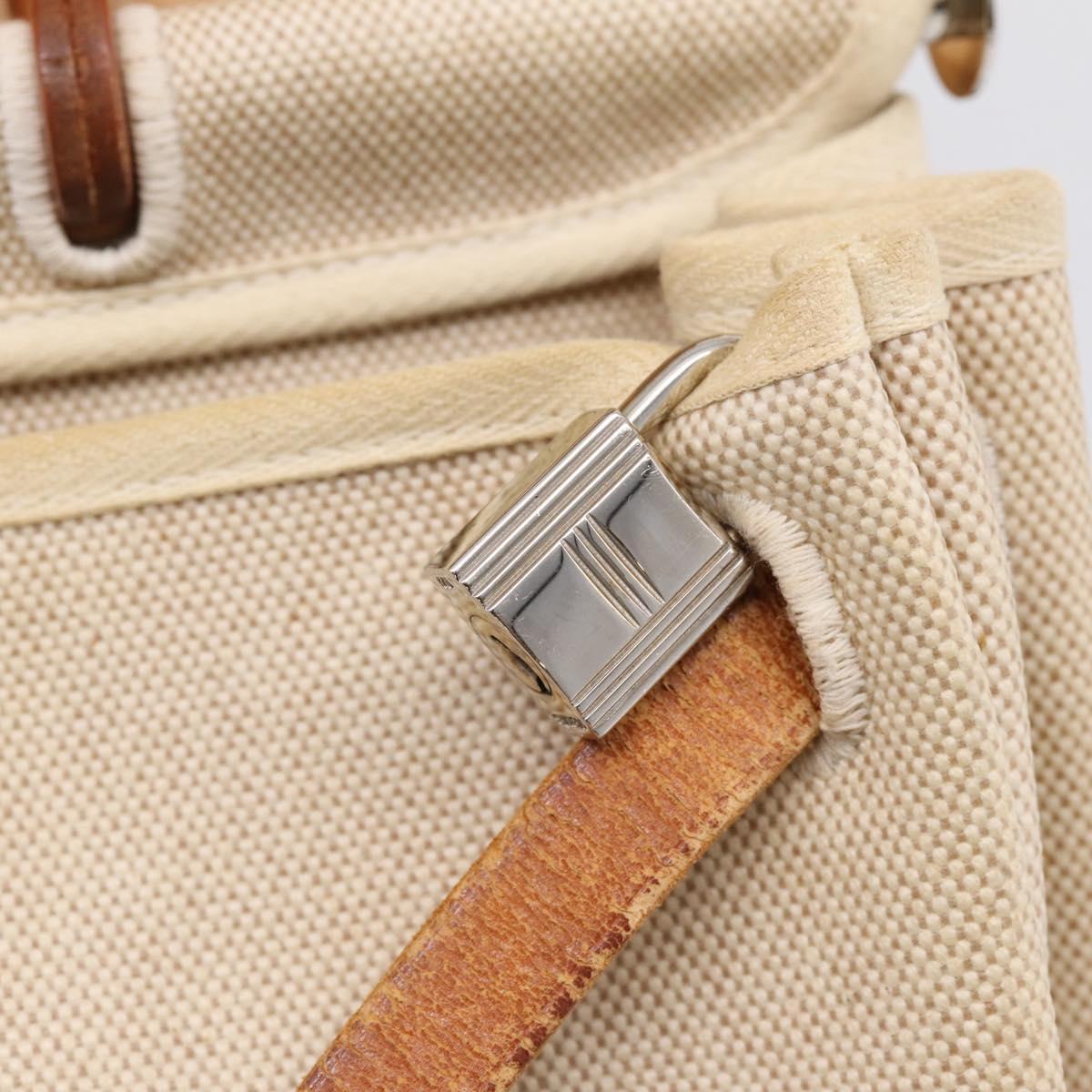 HERMES Her Bag A Dos Backpack Canvas 2way Beige Silver Auth 207431