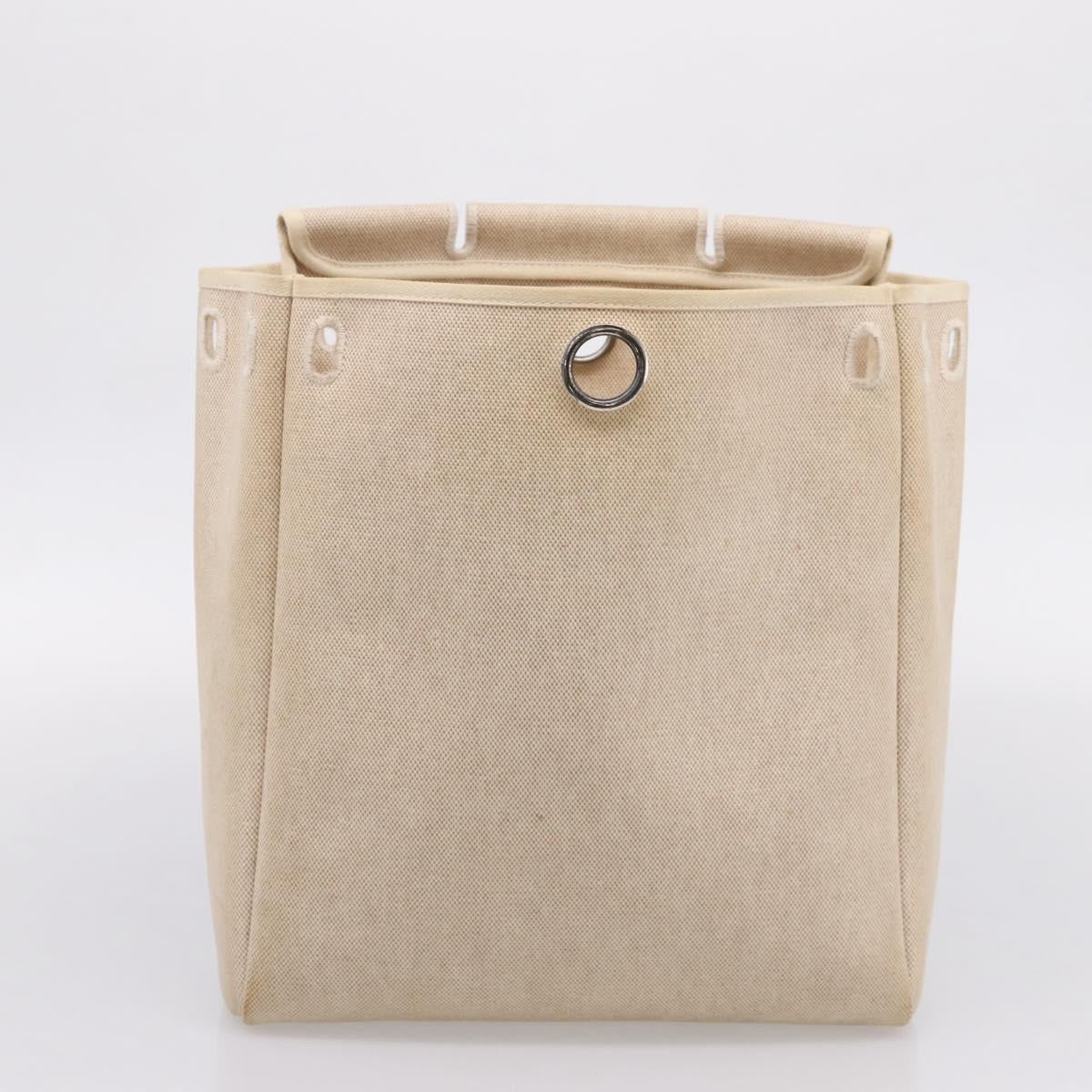 HERMES Her Bag A Dos Backpack Canvas 2way Beige Silver Auth 207431