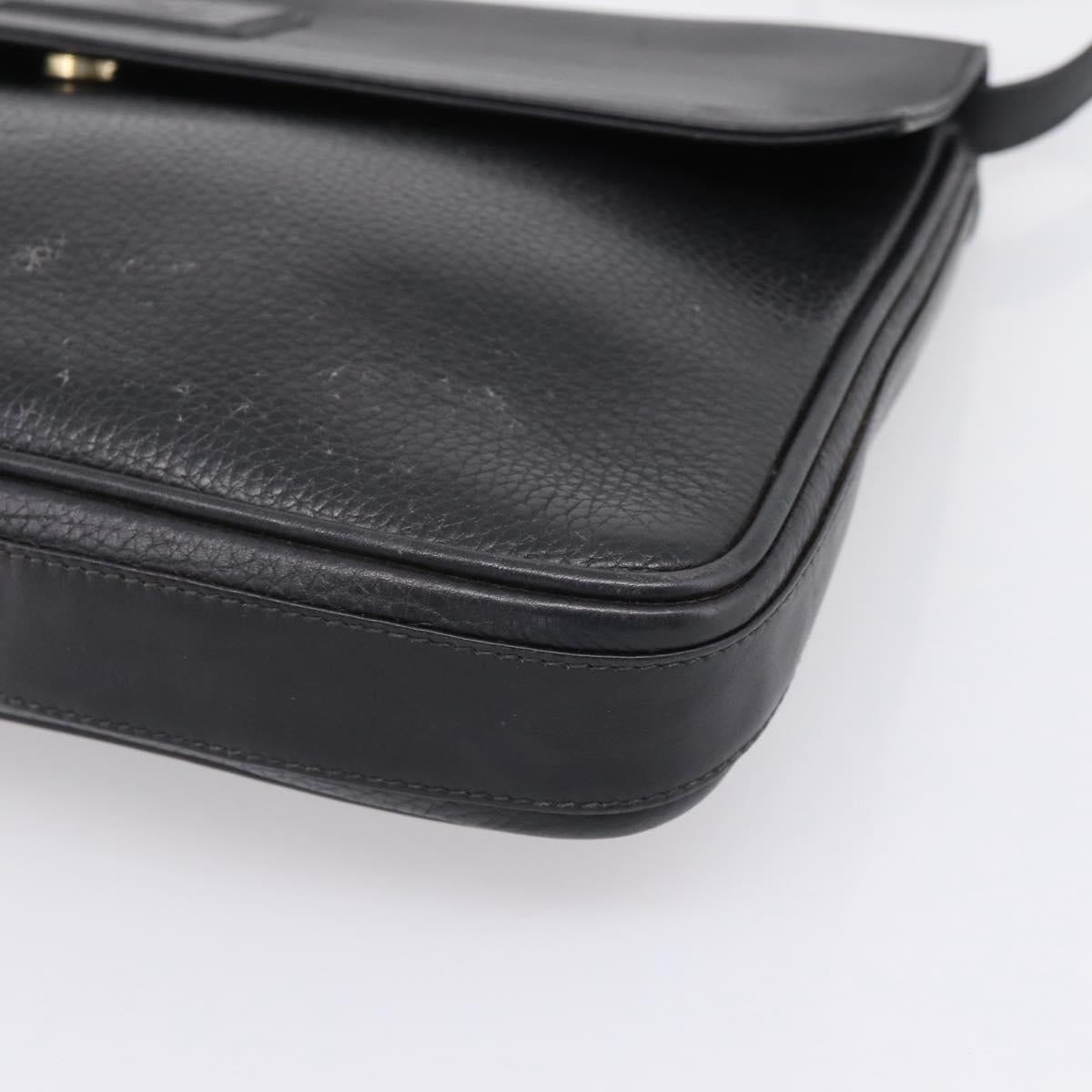 GUCCI Shoulder Bag Leather Black Gold Auth 207435