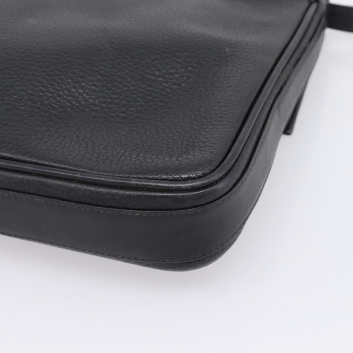 GUCCI Shoulder Bag Leather Black Gold Auth 207435