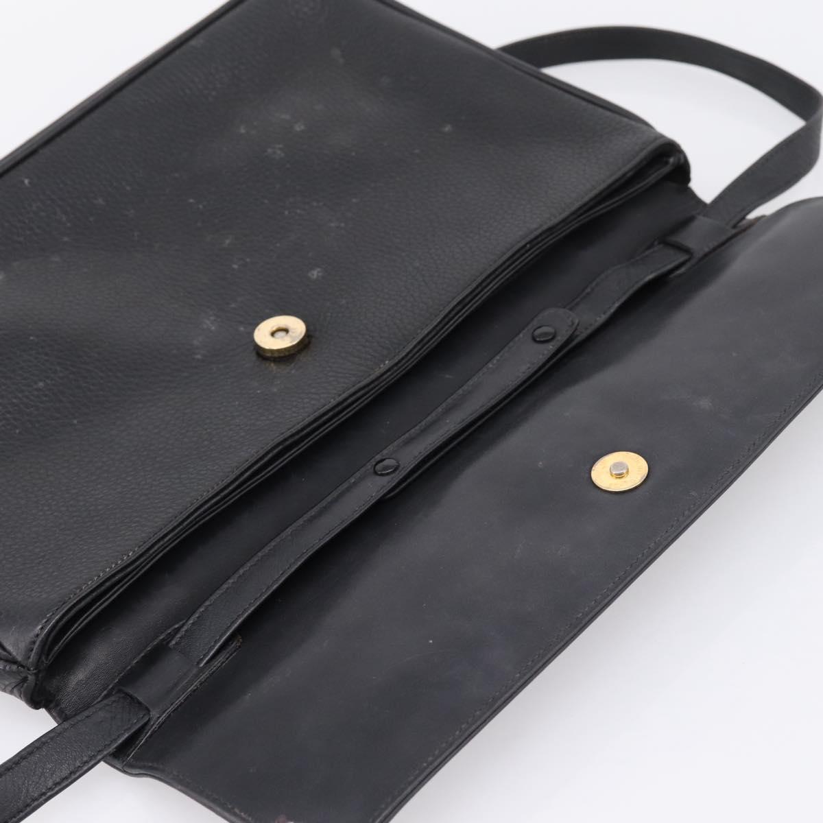 GUCCI Shoulder Bag Leather Black Gold Auth 207435