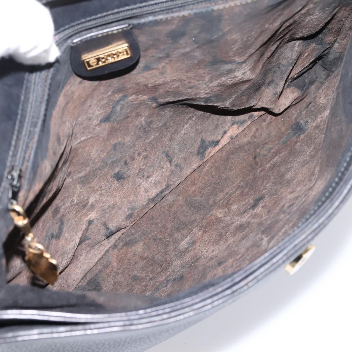 GUCCI Shoulder Bag Leather Black Gold Auth 207435