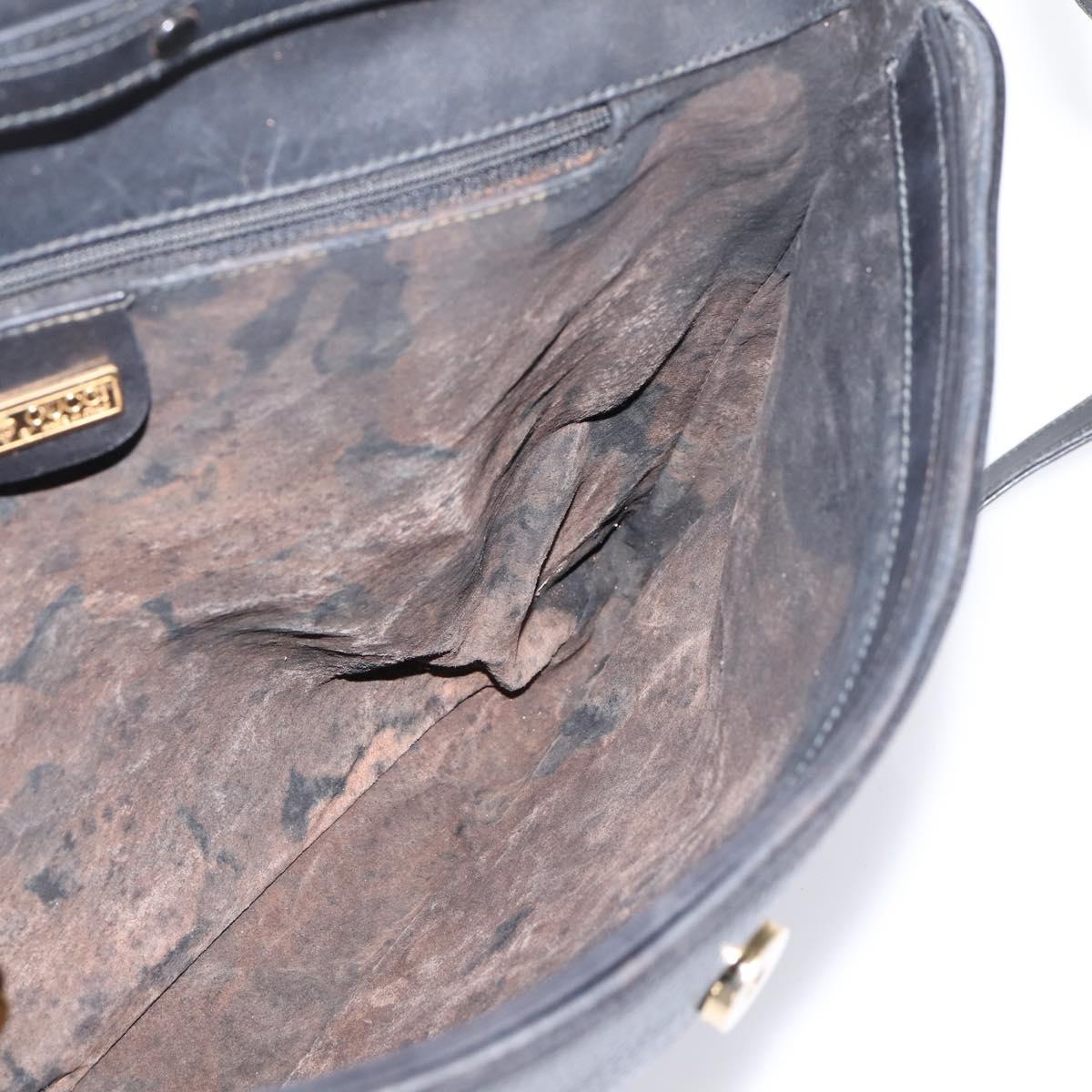 GUCCI Shoulder Bag Leather Black Gold Auth 207435