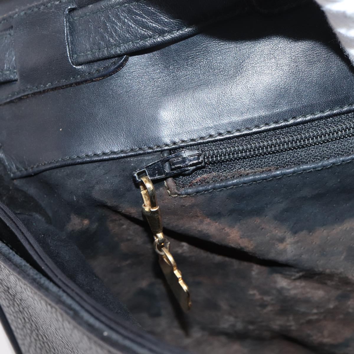 GUCCI Shoulder Bag Leather Black Gold Auth 207435