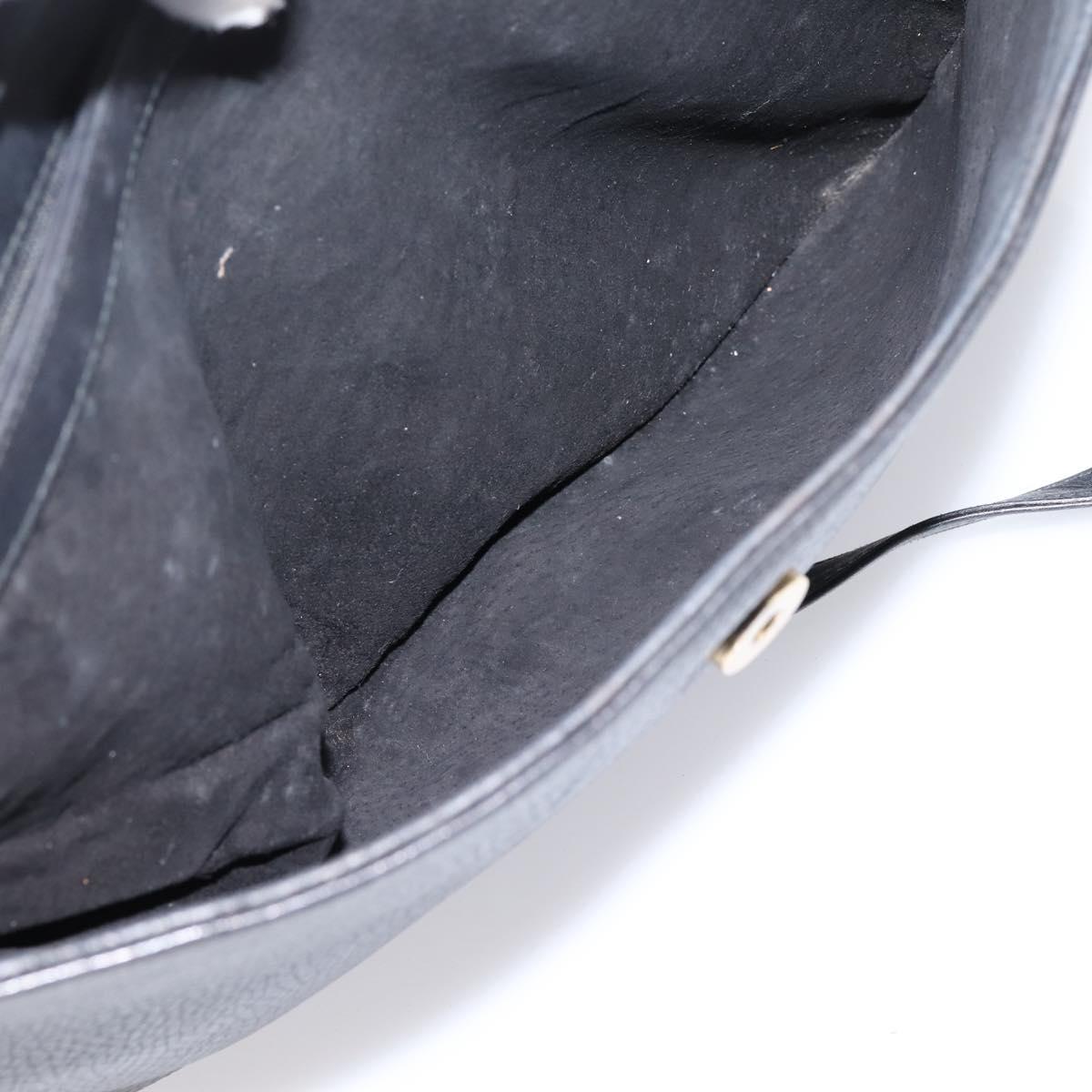 GUCCI Shoulder Bag Leather Black Gold Auth 207435
