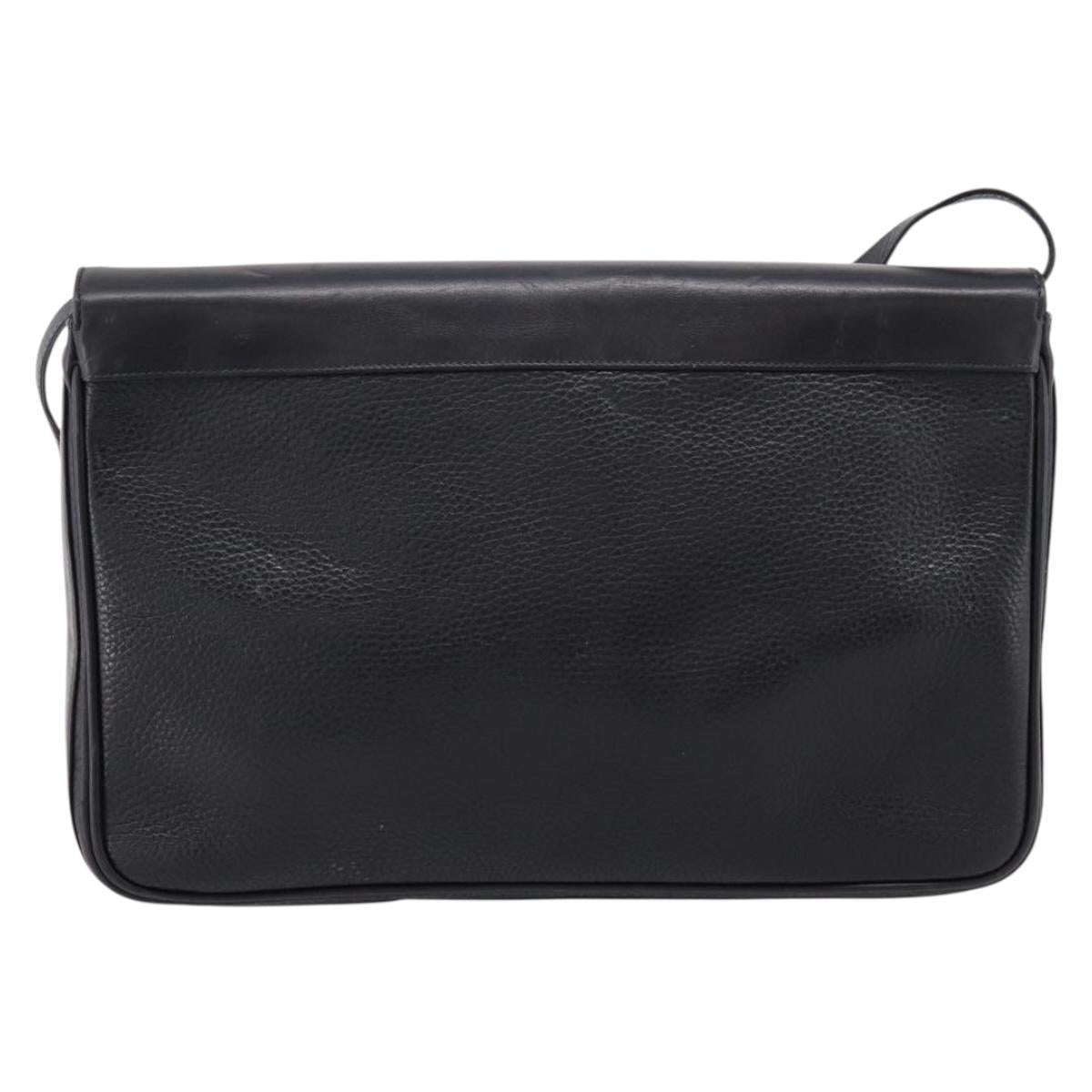 GUCCI Shoulder Bag Leather Black Gold Auth 207435