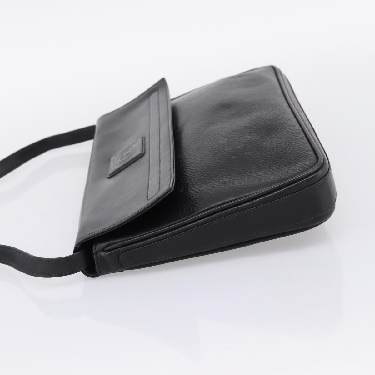 GUCCI Shoulder Bag Leather Black Gold Auth 207435