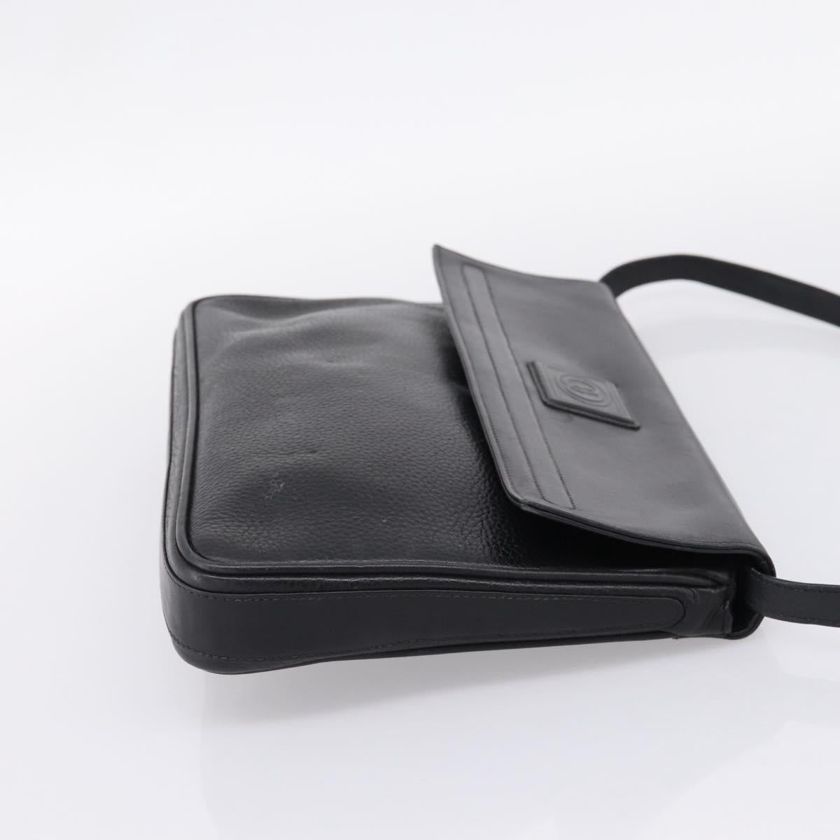 GUCCI Shoulder Bag Leather Black Gold Auth 207435