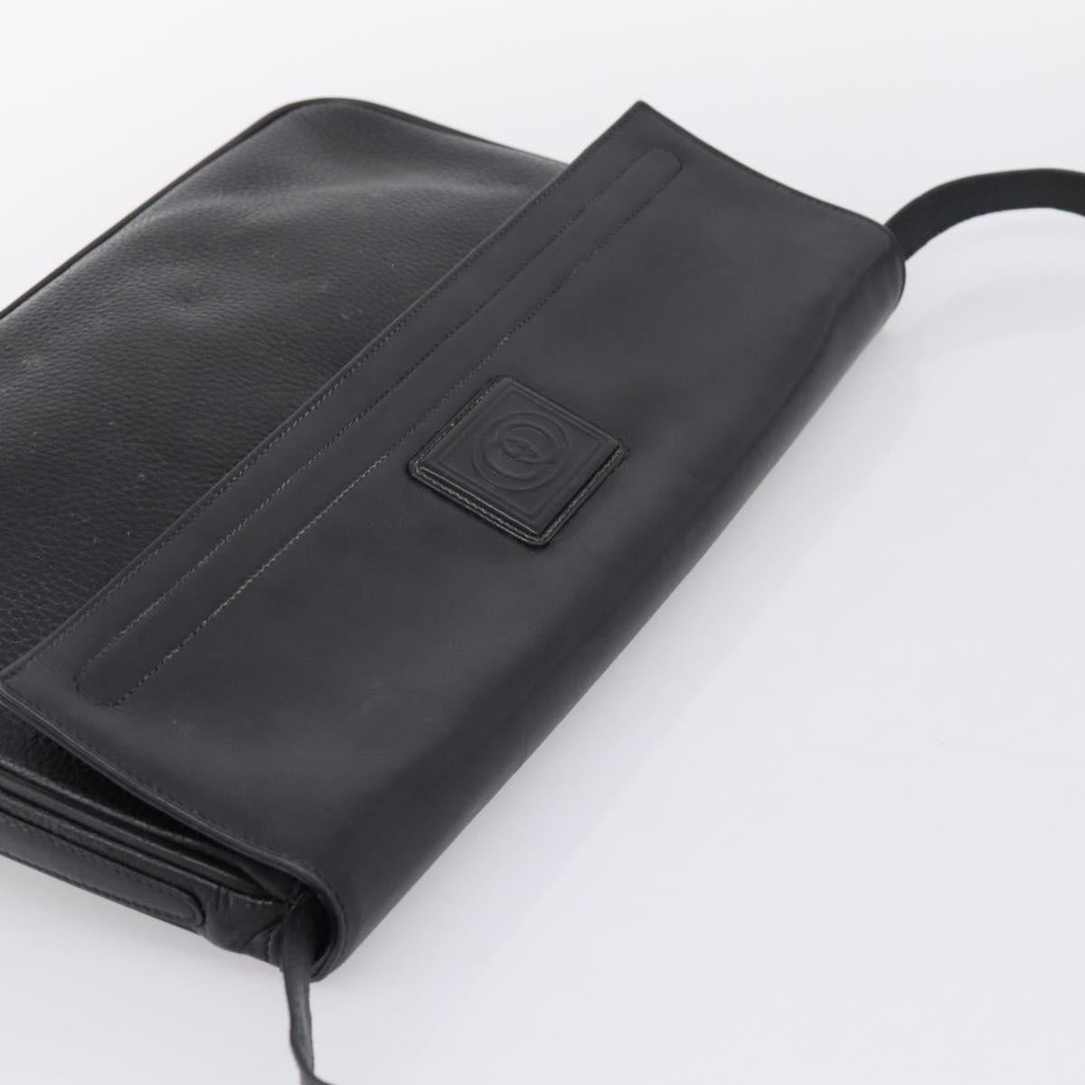 GUCCI Shoulder Bag Leather Black Gold Auth 207435