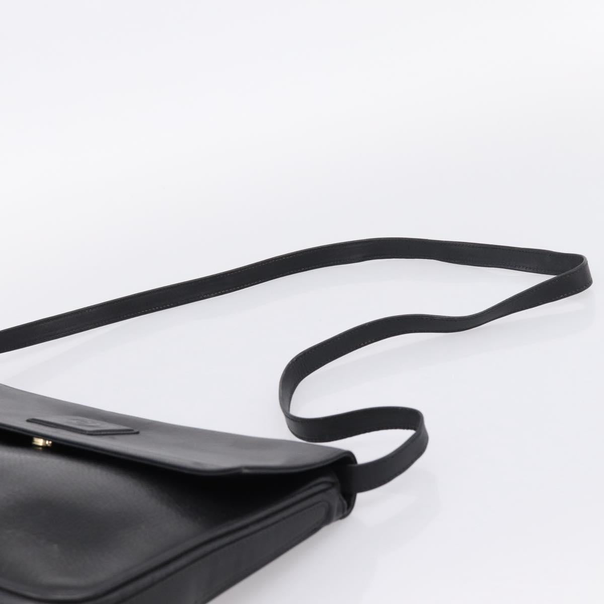 GUCCI Shoulder Bag Leather Black Gold Auth 207435
