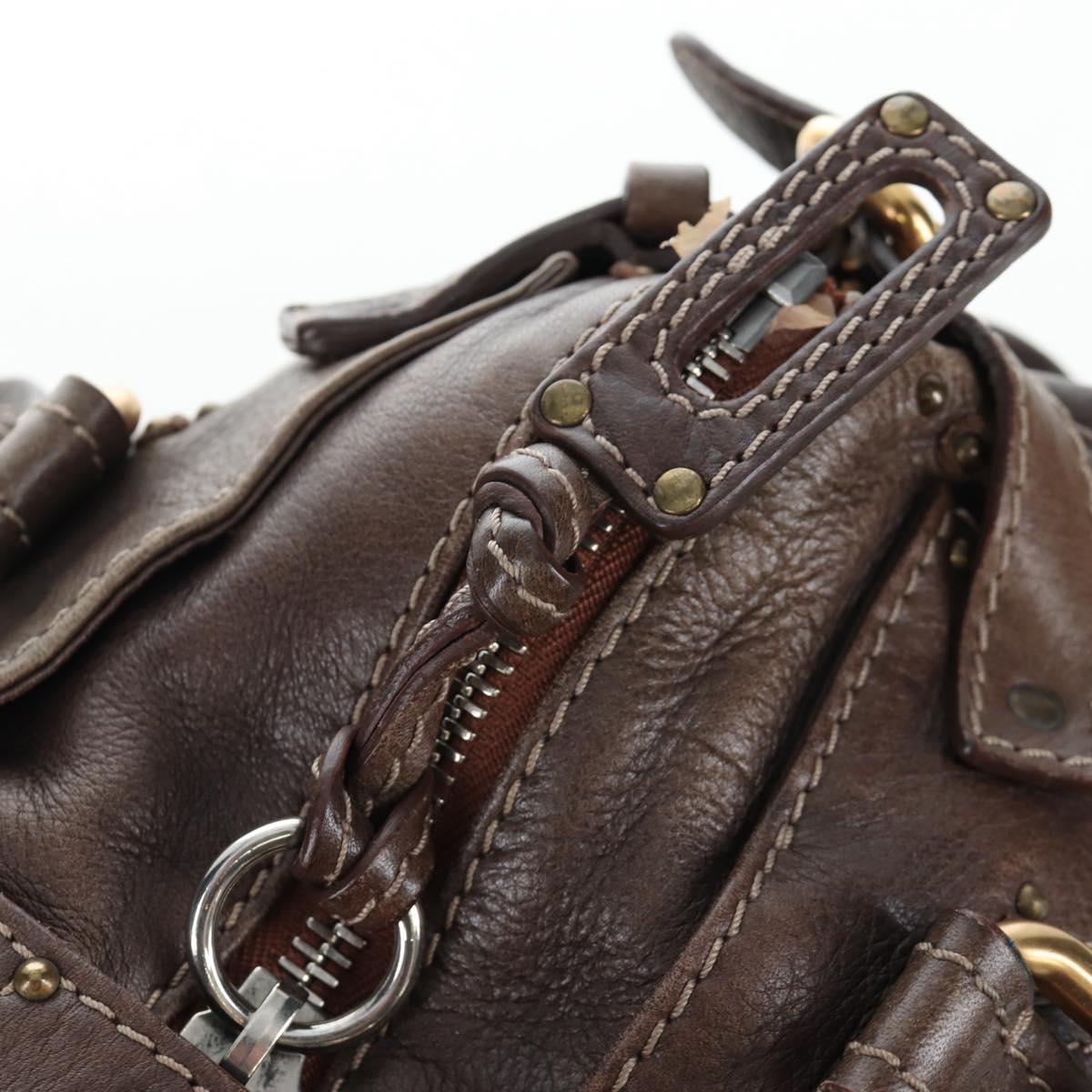 Chloe Paddington Hand Bag Leather Brown Gold Silver Auth 207438V