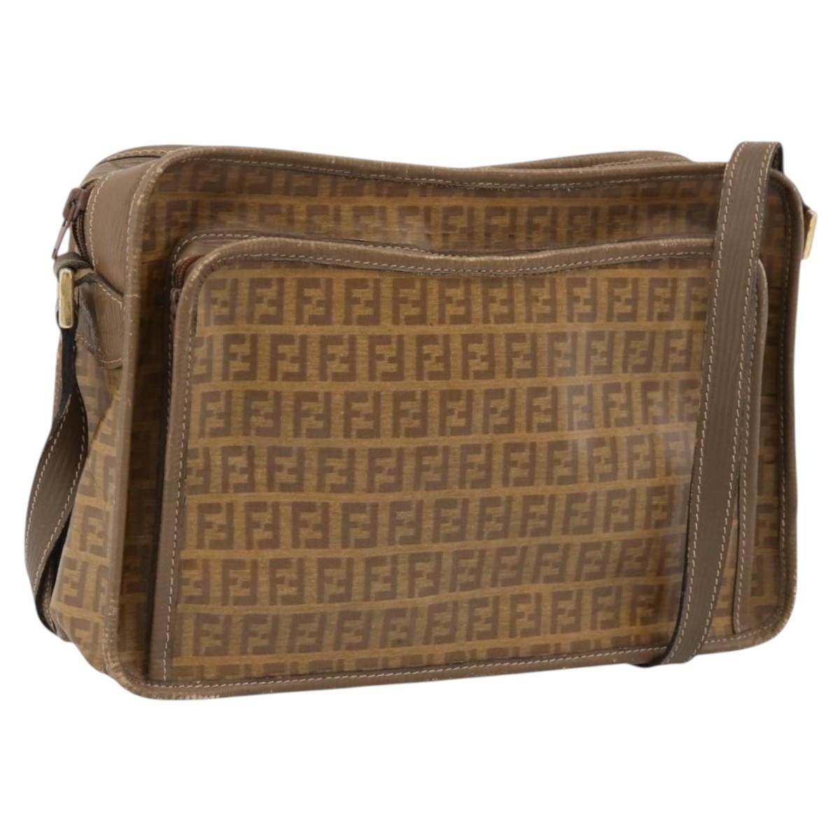 FENDI Zucchino Canvas Shoulder Bag Coated Canvas Beige Gold Auth 207445