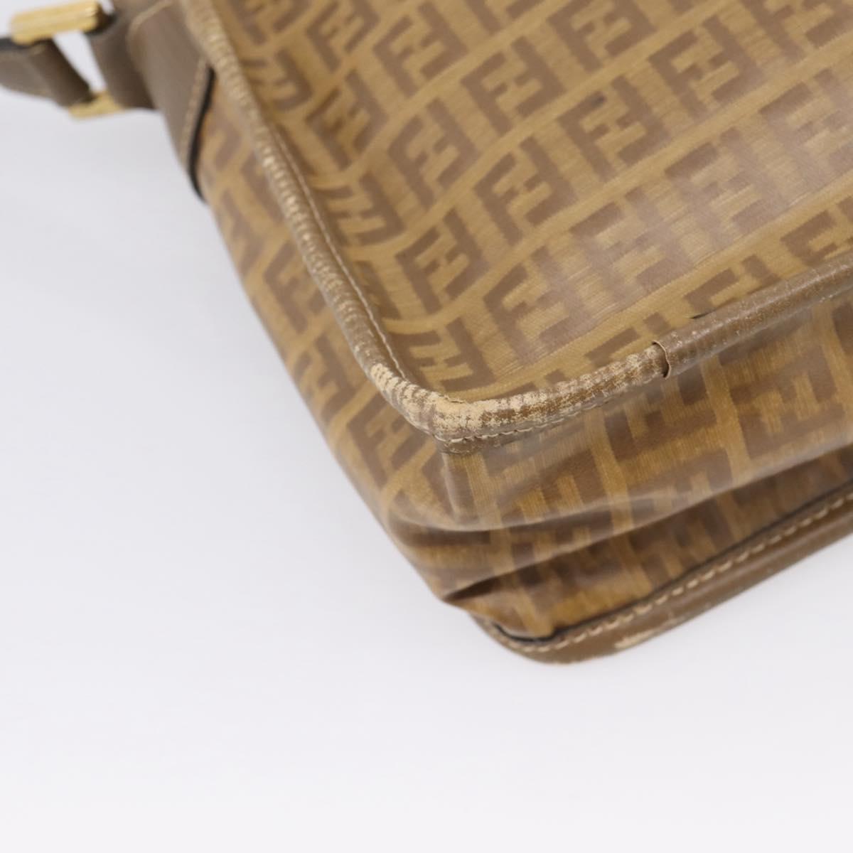 FENDI Zucchino Canvas Shoulder Bag Coated Canvas Beige Gold Auth 207445