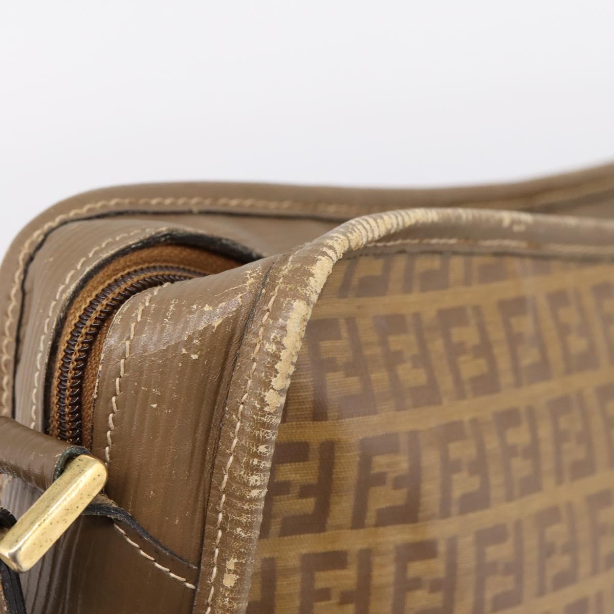FENDI Zucchino Canvas Shoulder Bag Coated Canvas Beige Gold Auth 207445
