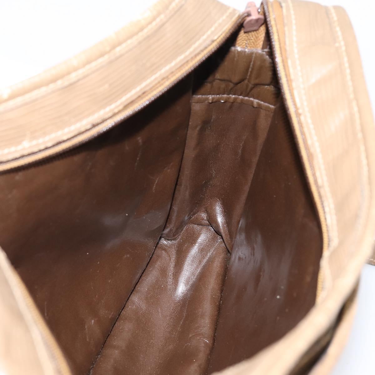 FENDI Zucchino Canvas Shoulder Bag Coated Canvas Beige Gold Auth 207445