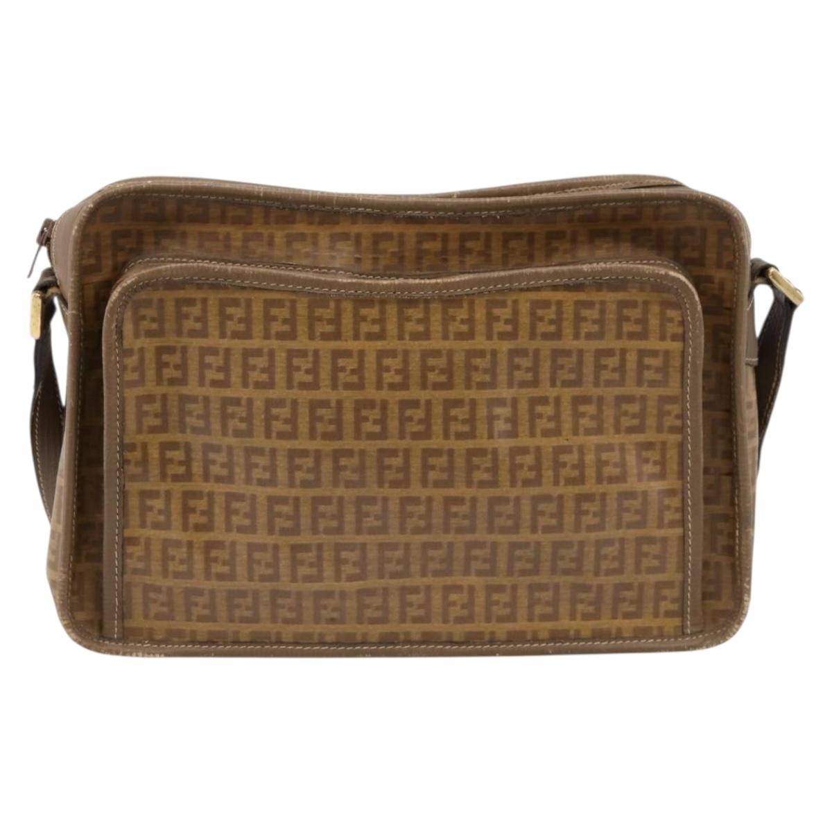 FENDI Zucchino Canvas Shoulder Bag Coated Canvas Beige Gold Auth 207445