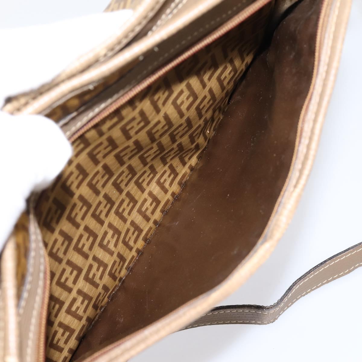 FENDI Zucchino Canvas Shoulder Bag Coated Canvas Beige Gold Auth 207445