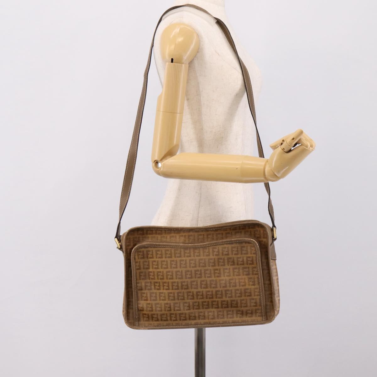 FENDI Zucchino Canvas Shoulder Bag Coated Canvas Beige Gold Auth 207445