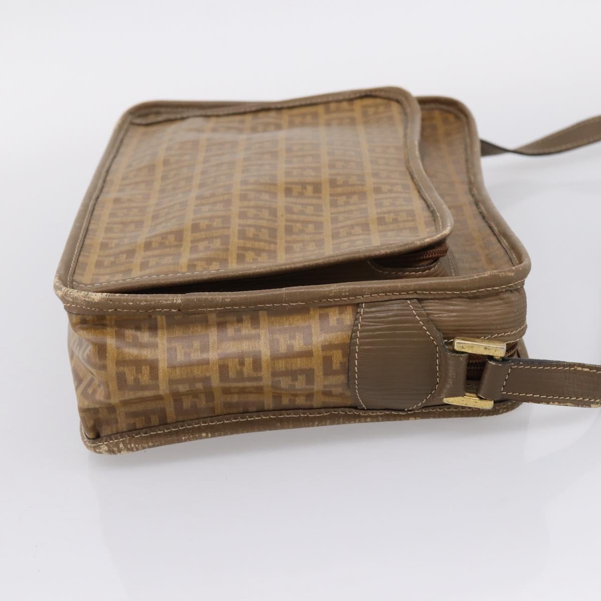 FENDI Zucchino Canvas Shoulder Bag Coated Canvas Beige Gold Auth 207445