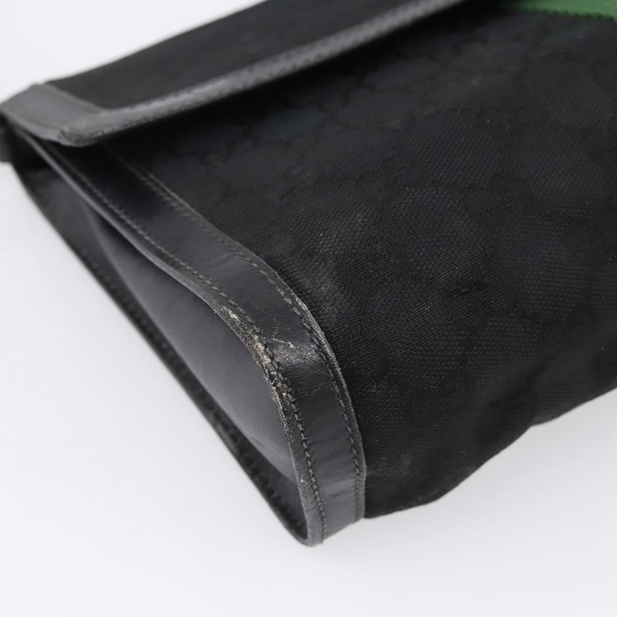 GUCCI GG Canvas Web Sherry Line Shoulder Bag Black Gold 37 04 3657 Auth 207446