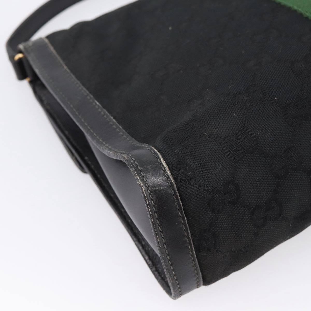 GUCCI GG Canvas Web Sherry Line Shoulder Bag Black Gold 37 04 3657 Auth 207446