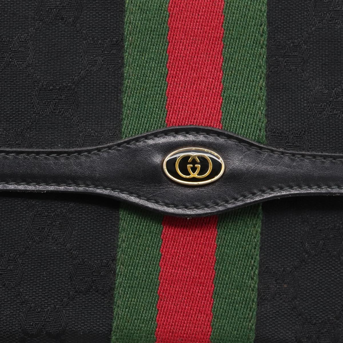 GUCCI GG Canvas Web Sherry Line Shoulder Bag Black Gold 37 04 3657 Auth 207446