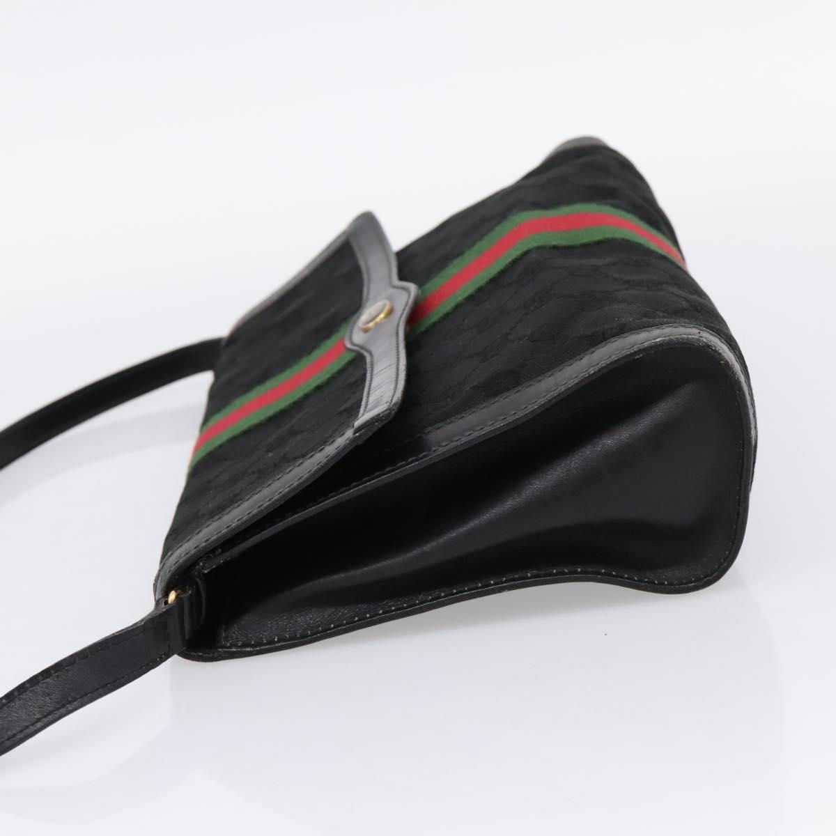 GUCCI GG Canvas Web Sherry Line Shoulder Bag Black Gold 37 04 3657 Auth 207446