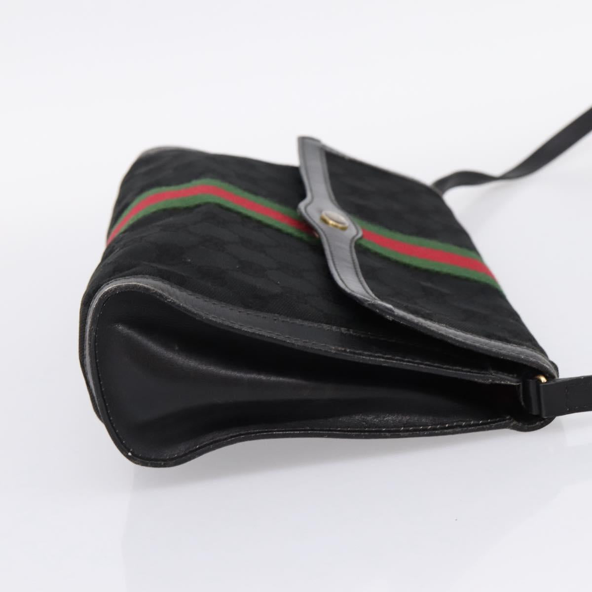 GUCCI GG Canvas Web Sherry Line Shoulder Bag Black Gold 37 04 3657 Auth 207446
