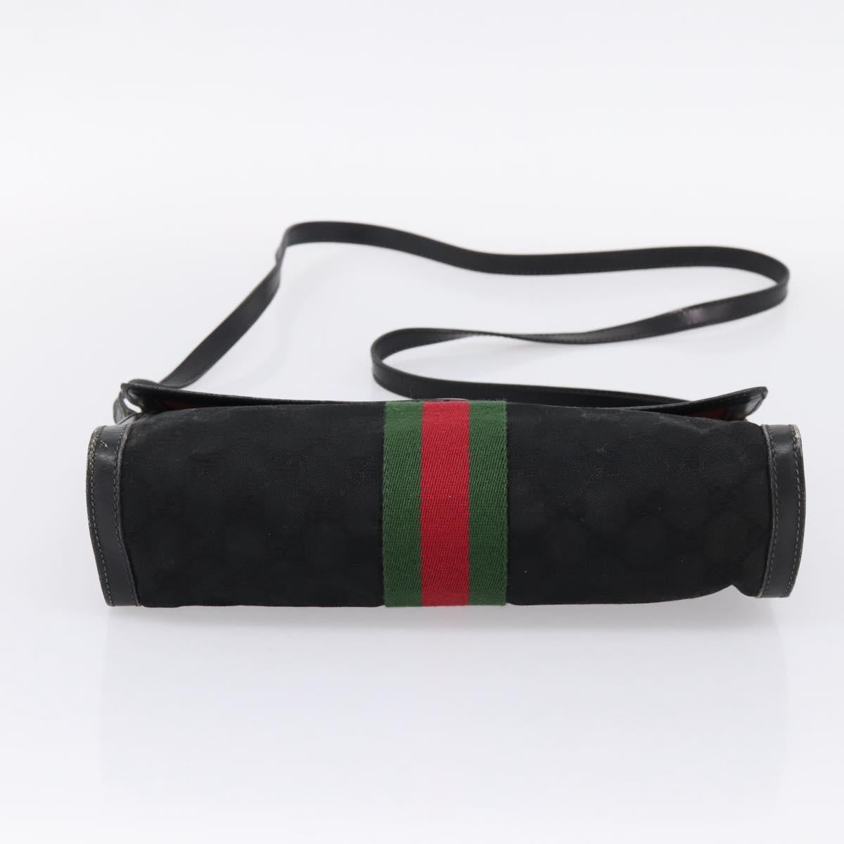 GUCCI GG Canvas Web Sherry Line Shoulder Bag Black Gold 37 04 3657 Auth 207446