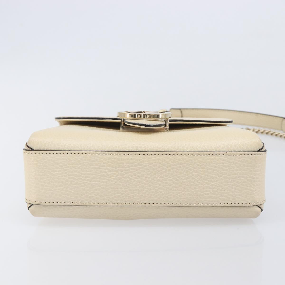 GUCCI Interlocking G Chain Shoulder Bag Leather White Gold 607720 Auth 207449V