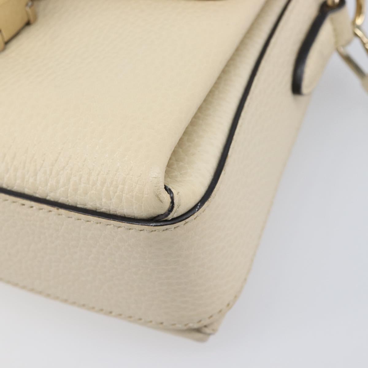 GUCCI Interlocking G Chain Shoulder Bag Leather White Gold 607720 Auth 207449V