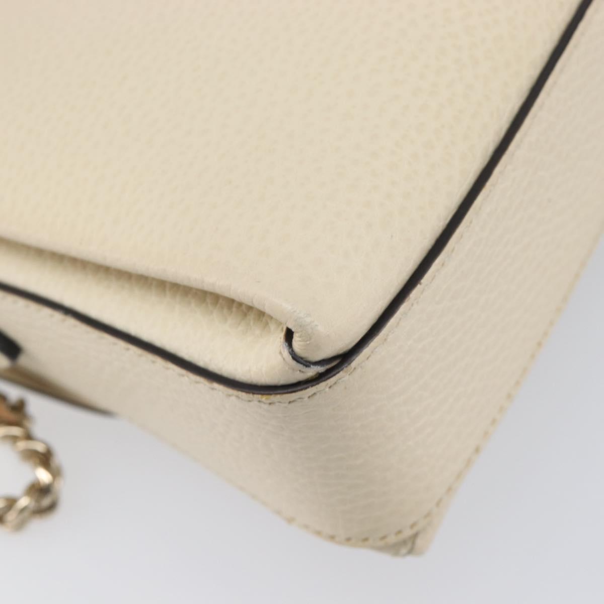 GUCCI Interlocking G Chain Shoulder Bag Leather White Gold 607720 Auth 207449V