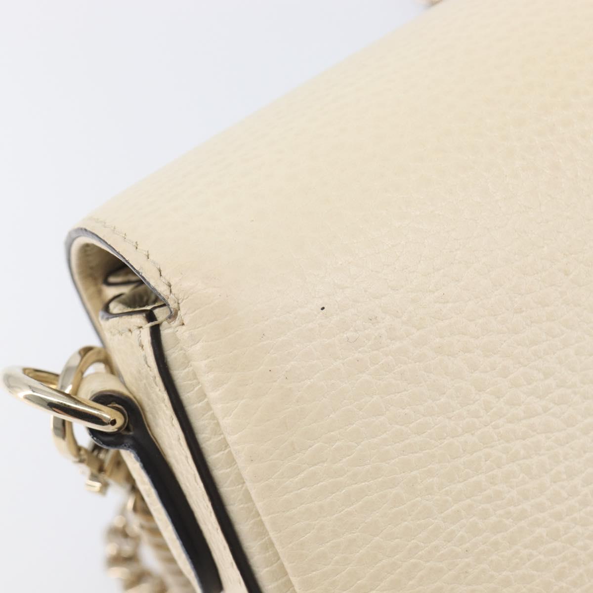 GUCCI Interlocking G Chain Shoulder Bag Leather White Gold 607720 Auth 207449V