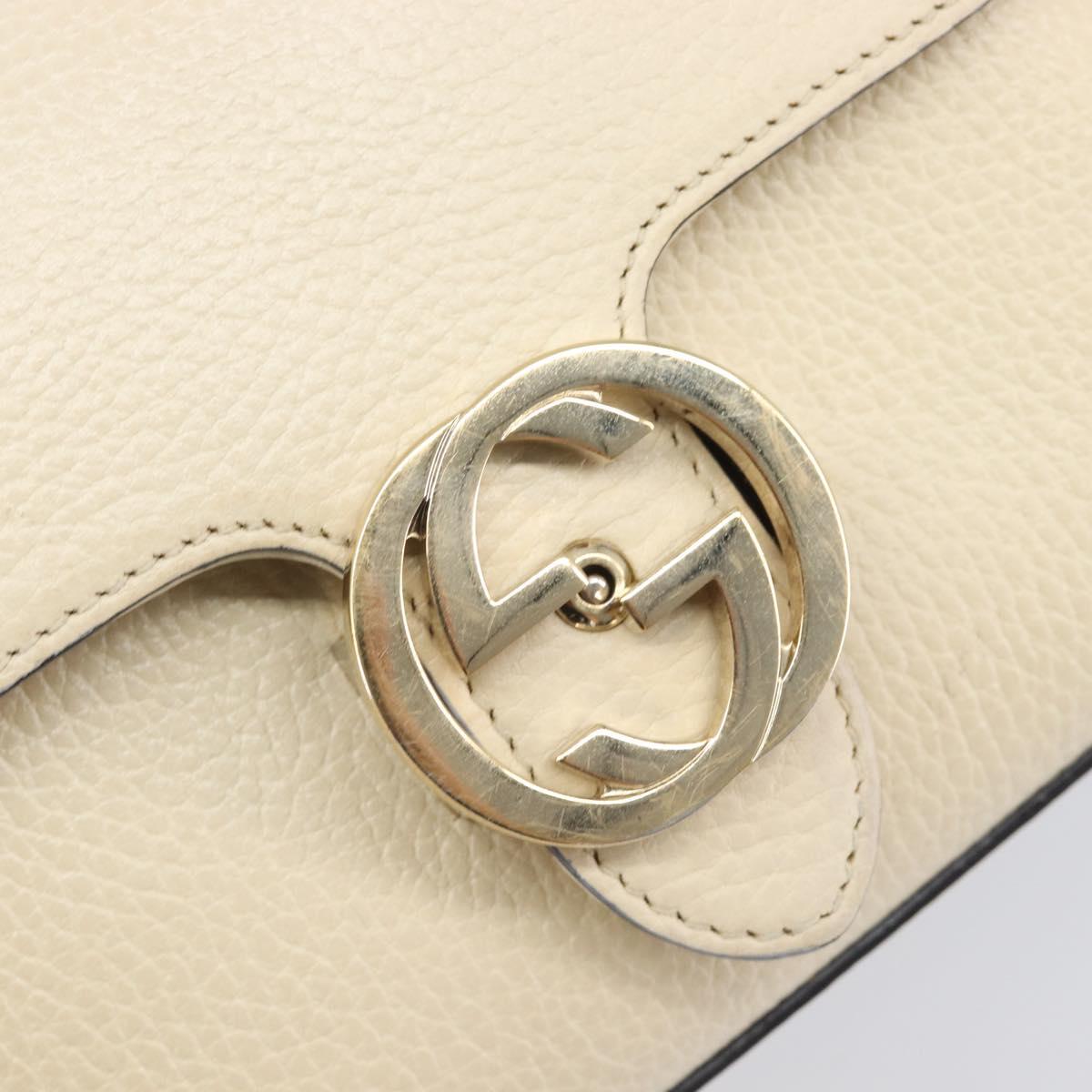 GUCCI Interlocking G Chain Shoulder Bag Leather White Gold 607720 Auth 207449V