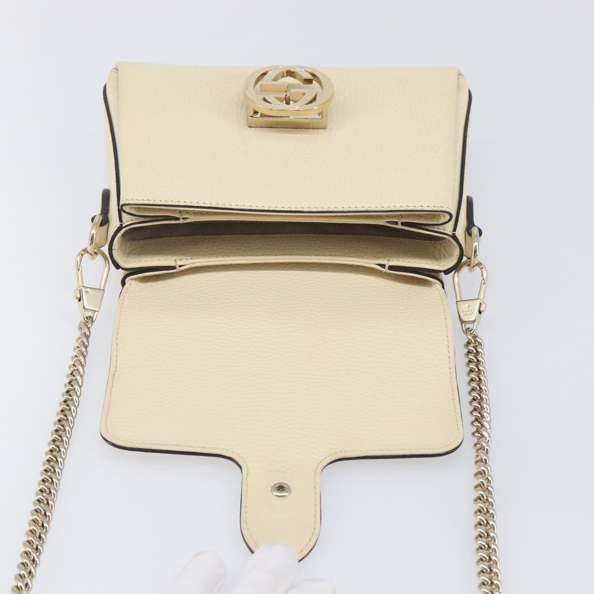 GUCCI Interlocking G Chain Shoulder Bag Leather White Gold 607720 Auth 207449V