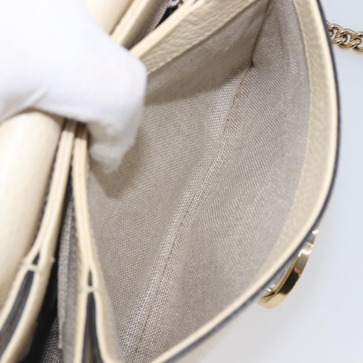 GUCCI Interlocking G Chain Shoulder Bag Leather White Gold 607720 Auth 207449V