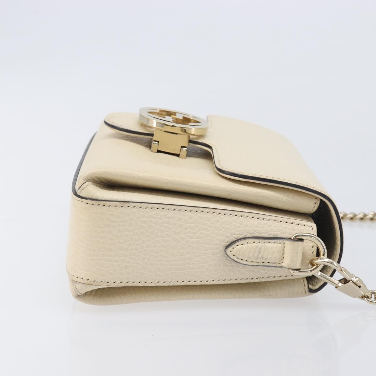 GUCCI Interlocking G Chain Shoulder Bag Leather White Gold 607720 Auth 207449V